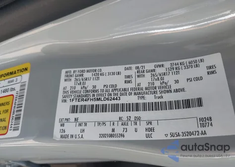 2021 Ford Ranger Xlt z USA, uszkodzony, nr VIN 1FTER4FH5MLD62443